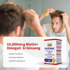 HAIR More+ | Reduce hair loss & strengthen hair. 10,000mcg Biotin | Tatamoon