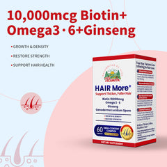 HAIR More+ | Reduce hair loss & strengthen hair. 10,000mcg Biotin | Tatamoon